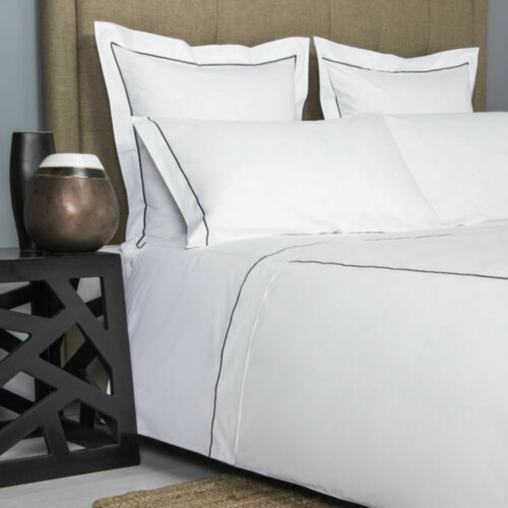 FRETTE ONE BOURDON QUEEN 4 PIECE SHEET SET PERCALE WHITE/GREY MADE